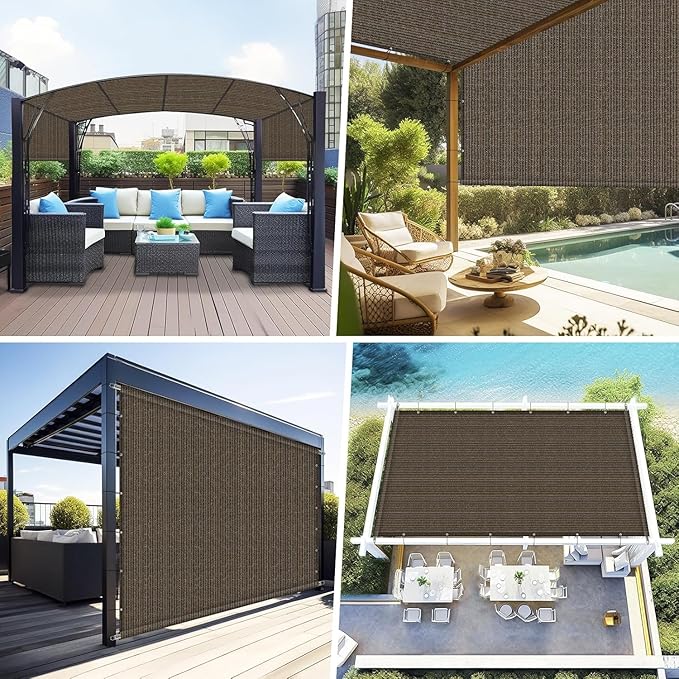 Shade&Beyond 8' W × 13' L Pergola Shade Cover Mocha Pergola Cover Canopy Replacement Shade Cloth for Garden, Patio, Deck, Porch with Grommets and Rods(Make Custom Size)