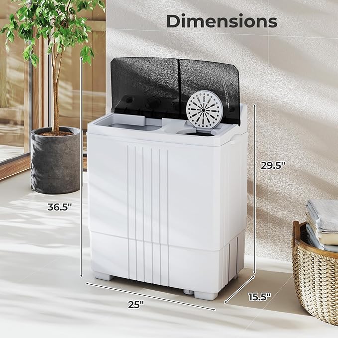Giantex Washing Machine, 20Lbs Capacity, Washer and Spinner Combo, Portable Compact Twin Tub 12Lbs Washing and 8Lbs Spinning, Inlet and Drain Hose, Laundry Washer for Apartment RV Dorm