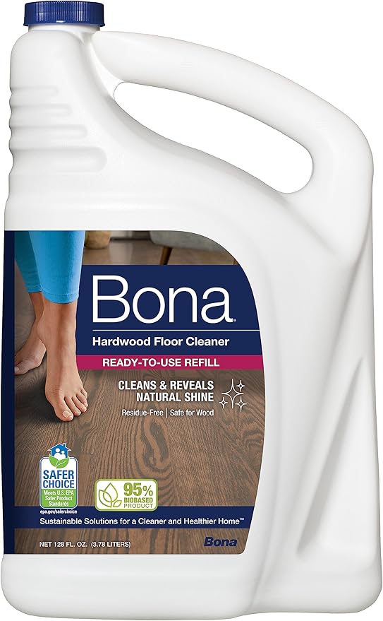 Bona Premium Microfiber Floor Mop & Bona Microfiber Cleaning Pad for Hardwood & Hard Surface Floors - 3 Pack & Bona Hardwood Floor Cleaner Refill - 128 fl oz