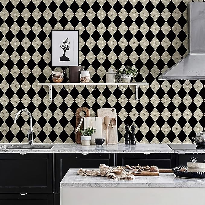 Simon&Siff Retro Peel and Stick Wallpaper Black and White Cream Wallpaper