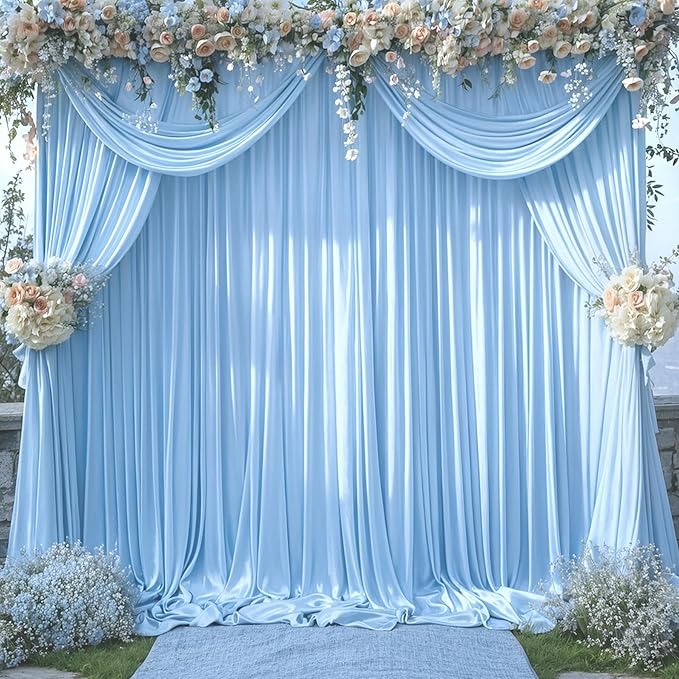 Baby Blue Backdrop Curtain for Baby Shower Parties Wrinkle Free Light Blue Curtains Backdrop Drapes Fabric Decoration for Birthday Party Photography 5ft x 8ft,2 Panels