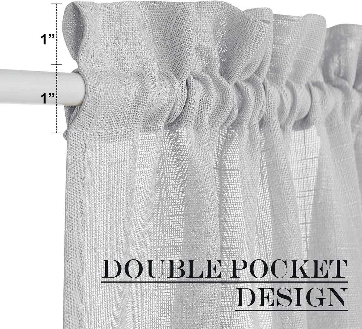 NICETOWN Door Curtain 40 inches Long - Linen Textured French Door Curtain, Semitransparent Sheer Panel 40 inches Length (1 Panel, Light Grey, with Single Tieback)