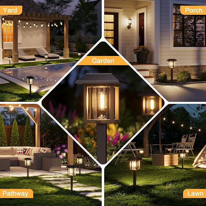 XMCOSY+ Solar Pathway Lights Outdoor Waterproof IP65 - Dual-Tone 25 LM LED Solar Garden Lights for Yard, Glass Outdoor Lighting for Garden Patio Yard Landscape Walkway Driveway Lawn Decor (Warm White)