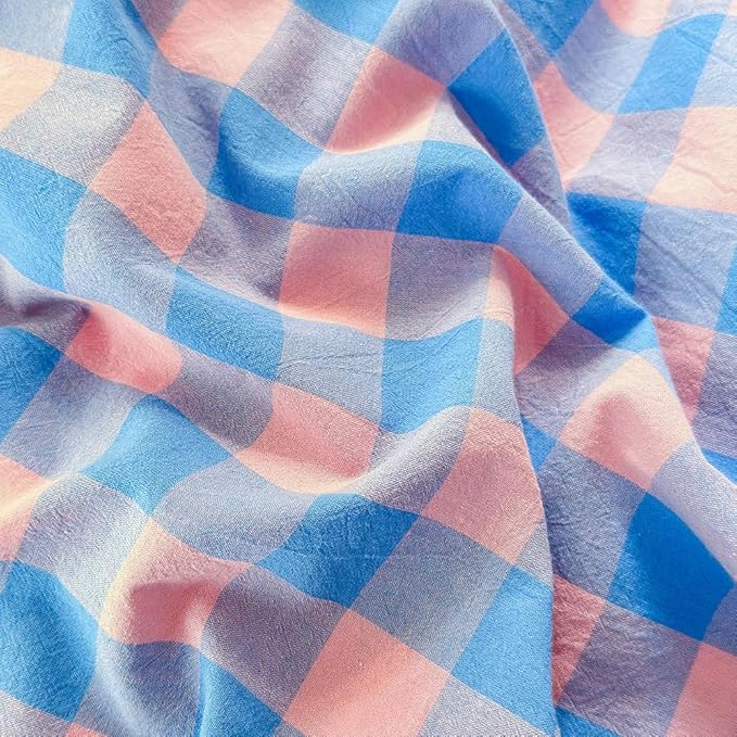 FACE TWO FACE Bedding Duvet Cover Set100% Washed Cotton Duvet Cover Linen Like Textured Breathable Durable Soft Comfy (Full, Blue Purple Grid)
