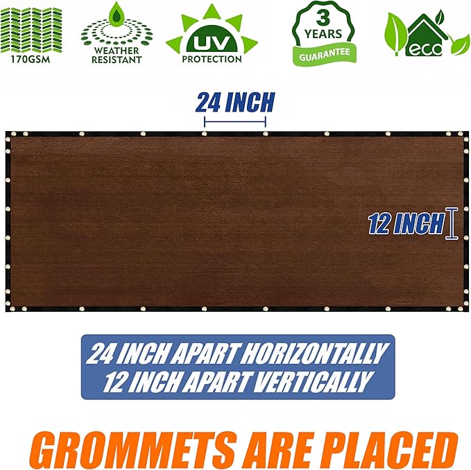 Amgo Custom Made 3' x 136' Brown Balcony Privacy Screen, Apartment Porch Railing Patio Fence Windscreen Fabric Cloth, Heavy Duty, Commercial and Residential, 90% Blockage (We Customize)