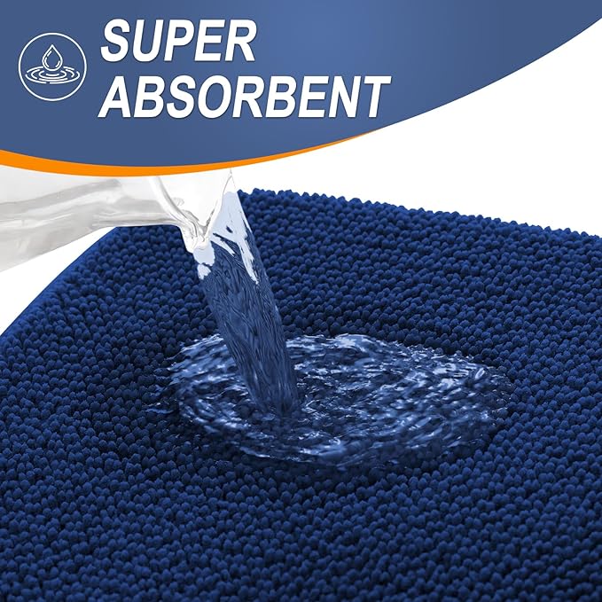 OLANLY Thick Memory Foam Bath Mat Rug 45x27, Extra Soft Absorbent Bathroom Rug, Quick Dry Bath Mats, Non-Slip, Machine Washable Carpet for Bathroom, Tub and Shower, Home Decor Accessories, Navy