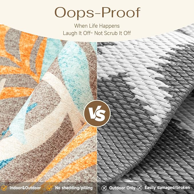 8x10 Indoor Outdoor Area Rug Washable Patio Rug Brown Non Slip Non Shedding Waterproof Carpet for Living Room Bedroom Camping Porch Backyard Camping RV Balcony Poolside Deck