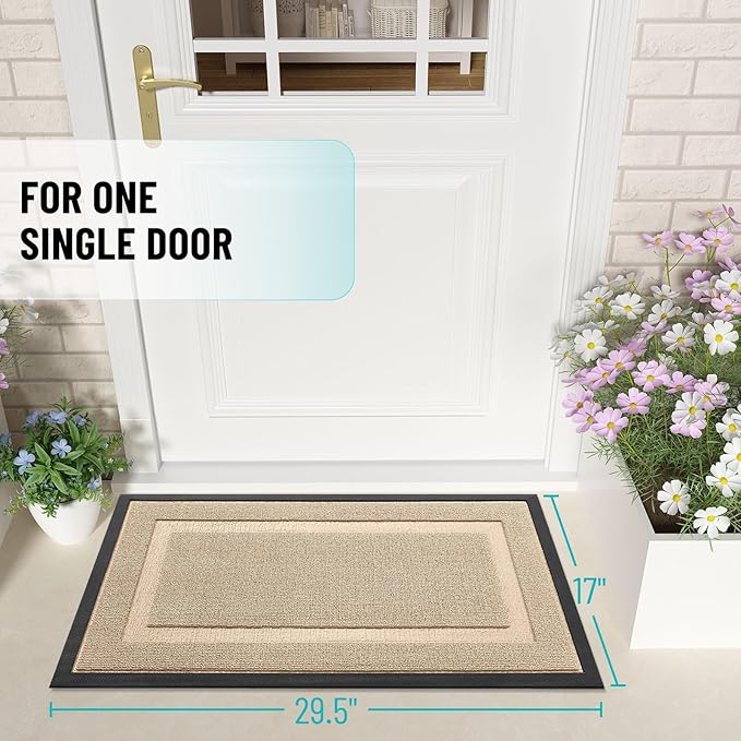 OLANLY Front Door Mat Indoor Outdoor Entrance, Waterproof All-Season, All-Weather Doormat, Sturdy Natural Rubber, Low Profile, Easy Clean Patio Porch Entryway Mat, 33x21, Off-White