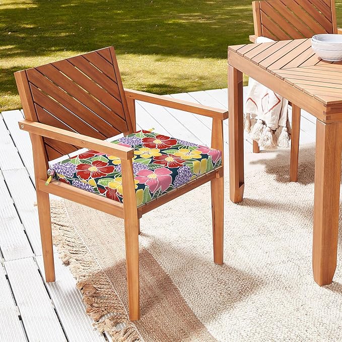 LVTXIII Outdoor Seat Cushions Set of 2 Square Corner Chair Cushions with Ties, Patio Chair Pads for Home Office and Patio Garden Furniture Decoration 18.5"x16"x2", Flower Bloom