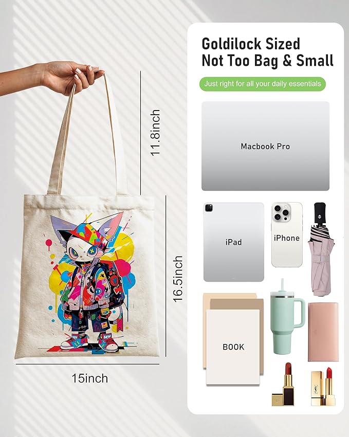 Double-Sided Canvas Tote Bag for Women with Magnetic Snap, Wide Strap & Inner Pocket for Work, Shopping, Travel
