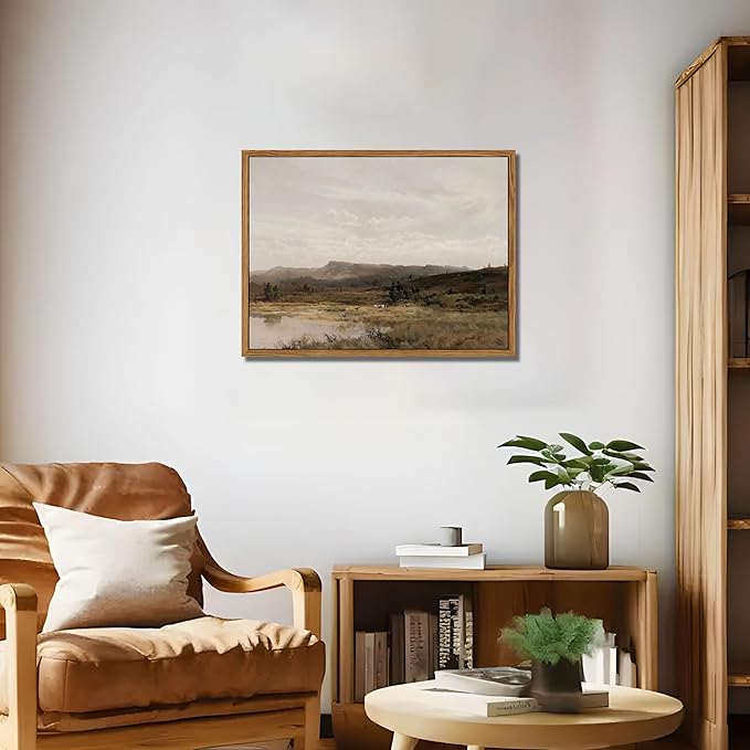 Floating Framed Vintage Canvas Wall Art Decor – Scenic Landscape Paintings Pictures Prints, Nature Countryside Wall Decor for Living Room Bedroom Office and Home Decoration 12x16 inch