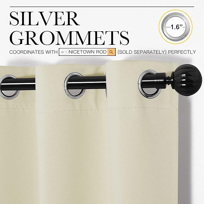 NICETOWN Beige Room Darkening Curtains 96" Long