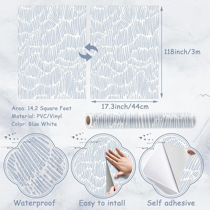 Theper Blue Wallpaper 17.3"×118" Modern Striped Peel and Stick Wallpaper Boho