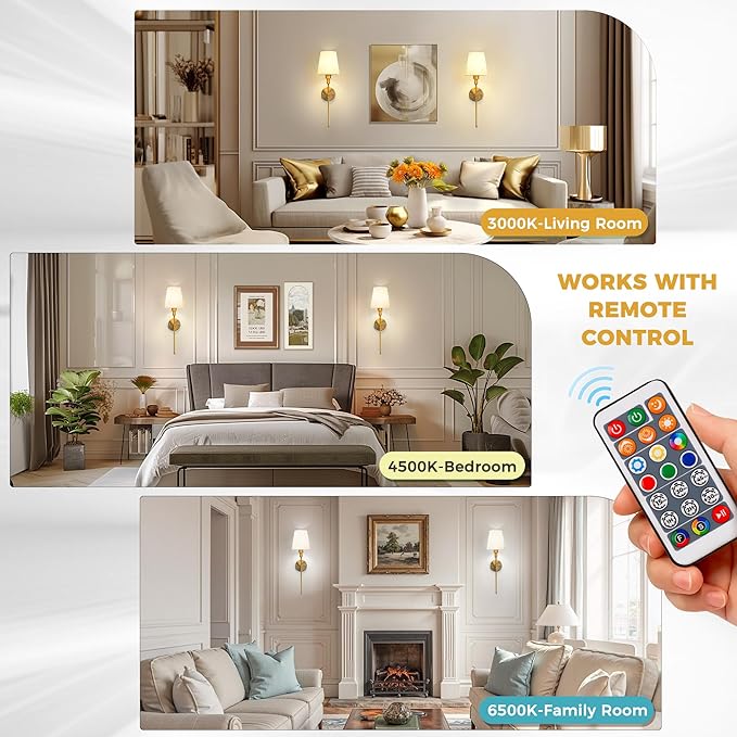 DORESshop Battery Operated Wall Sconce Set of 2, 7 Color Wireless Wall Light