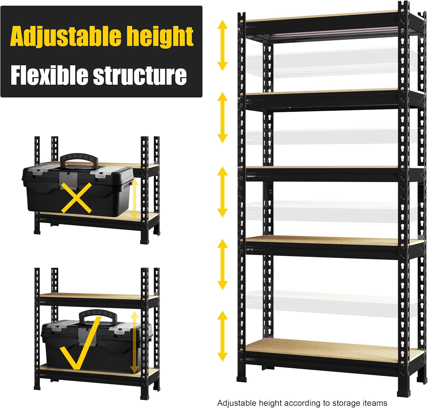 PrimeZone Storage Shelves 4 Pack 5 Tier Adjustable Garage Storage Shelving, Heavy Duty Metal Storage Utility Rack Shelf Unit for Warehouse Pantry Closet Kitchen, Black