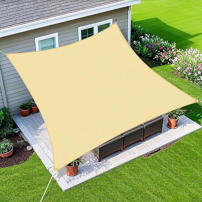 Amagenix Sun Shade Sail 24'X24'X24'Curved Edge Outdoor Shade Canopy Beige Breathable 95% UV Block Shade Cloth for Patio Garden Backyard (We Make Custom Size)