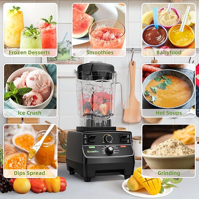 Biolomix Professional Smoothie Blender, Countertop Blender,Commercial Blender 2200W High Power with 68oz Pitcher, Smart Presets,blenders for kitchen for Ice, Soup,Frozen Dessert(with Extra Parts)