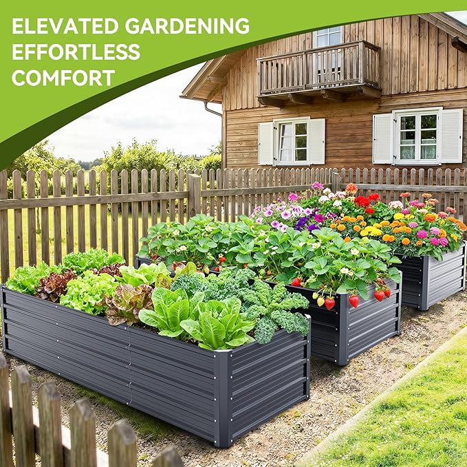 Ohuhu 8x3x1.5 FT Metal Raised Garden Bed Outdoor, Reinforced Galvanized Steel Rustproof Planter Box, 100% Non-Toxic, 269 Gal Large Capacity Heavy Duty Raised Beds for Growing Vegetables Flowers Herbs