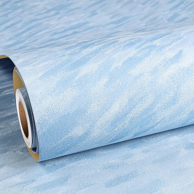 ReWallpaper 30in x 16.5ft Blue Textured Wallpaper Stick and Peel Crushed Velvet