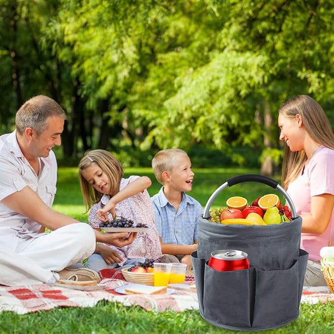 Klmnop Garden Tool Bag, Foldable Gardening Bags for Tools, Garden Tool Organizer with 6 Pockets, Garden Tote Bag for Indoor and Outdoor Use(Grey)