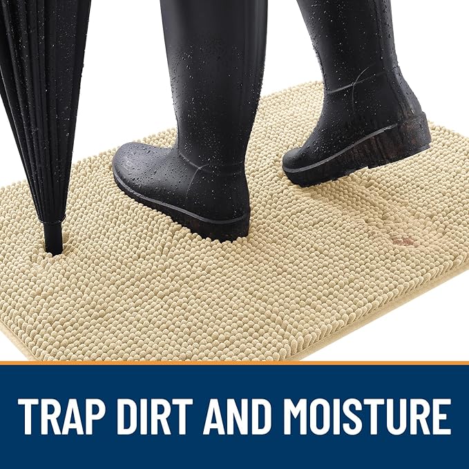 OLANLY Dog Door Mat for Muddy Paws 48x30, Absorbs Moisture and Dirt, Absorbent Non-Slip Washable Doormat, Quick Dry Chenille Mud Mat for Dogs, Entry Indoor Entryway Carpet for Inside Floor, Sand