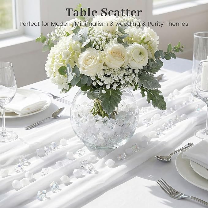 DomeStar 150PCS Fake Ice, White Acrylic Fake Diamonds Vase Filler Plastic Gems Crushed Ice Rocks for Home Table Decorations