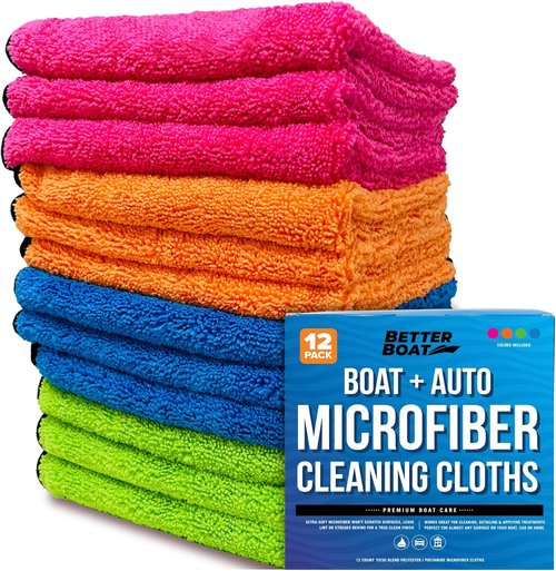 Better Boat Microfiber Cloth Kit - 12 Lint-Free Cleaning Towels for Cars, Boats & Home