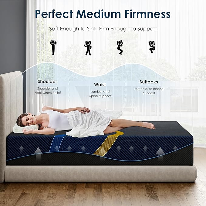 12 Inch King Memory Foam Mattress with Removable Cover, Medium Firm, Breathable, Ergonomic Support, Mattress in a Box, Pressure Relief, No Fiberglass