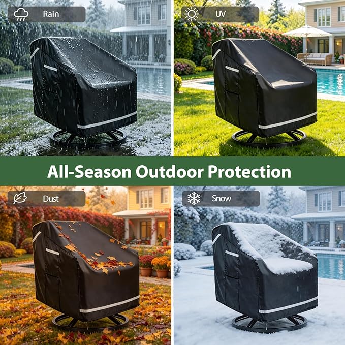 3 Pack Patio Chair Covers, Outdoor Furniture Protection with Straps, Heavy Duty Waterproof Fabric, UV Resistant, Lawn Patio Furniture Covers with Reflective Strips, 32.5" W x 31.5" D x 30.5" H