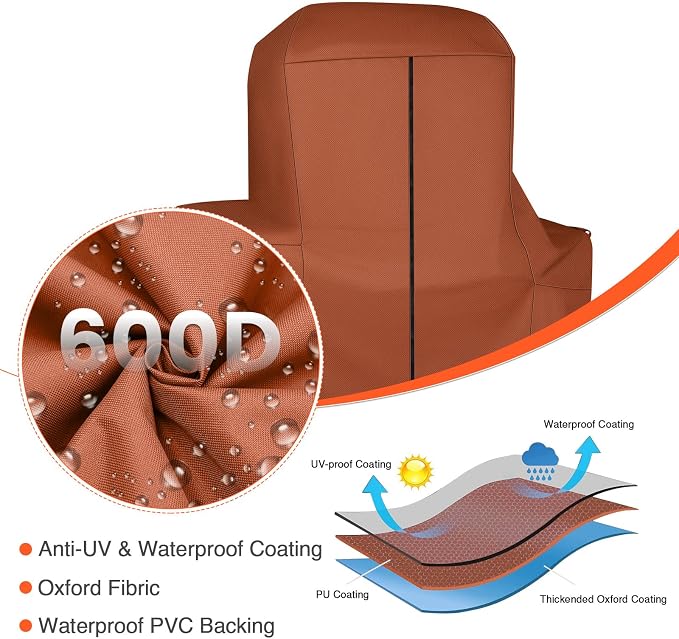 Grill Cover for Pit Boss Lockhart Platinum Series Grill, PBPEL218010500 - Heavy Duty Waterproof Fade Resistant Pit Boss Platinum Lockhart Grill Cover with Elastic Drawstrings & Zipper Design, Brown