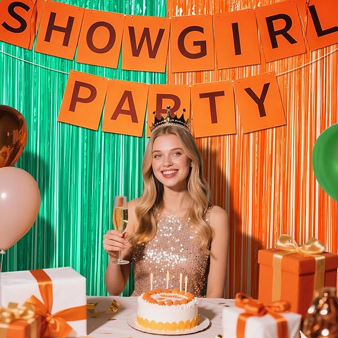 The Life of a Party Girl Decorations,Teal and Orange Fringe Backdrop -3.2x6.5 Feet-2Pack, Fringe Curtains Party Decorations,Party Streamer,Teal Birthday Decorations, Wedding Decor