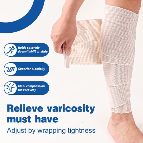 AZEN Premium 12 Pack Elastic Bandage Wrap 6 Inch, Compression Wrap Bandage for Legs, Ankle, Knee, Tummy, Body, Latex-Free, Lymphedema Wraps for Legs