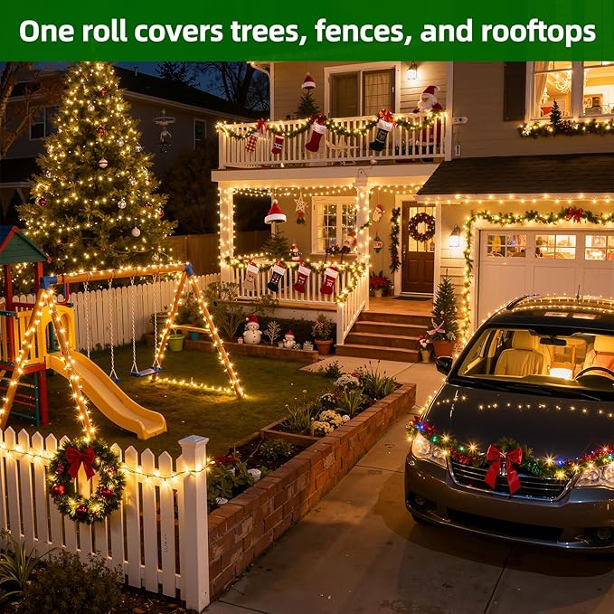 1500 LED Chrstmas Lights, 470ft Outdoor Christmas String Lights with 12 Modes, Warm White LED String Lights with Timer Dimmable Waterproof for Tree Fence Garden Xmas Patio Wedding Party Decorations