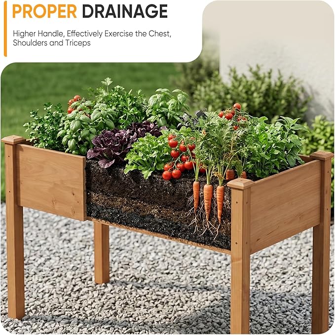 NEWBULIG Raised Garden Bed with Legs 48x24x30in,Elevated Wood Planter Box Stand for Outdoors Garden Balcony Courtyard, Natural Wood 400 Pound Capacity for Planting Herbs Flowers Vegetables, Brown