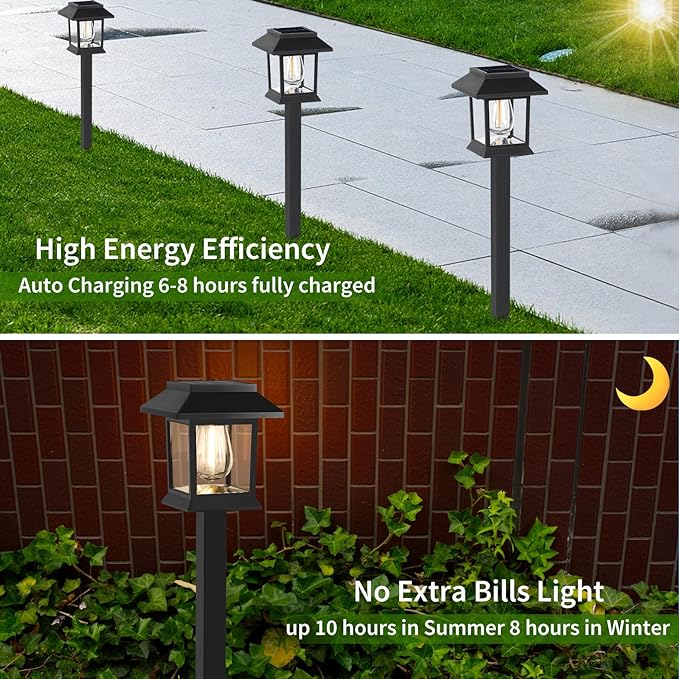 Greluna Solar Lights Outdoor, 6 Pack Waterproof Auto On/Off Solar Pathway Lights for Garden, Landscape, Path, Yard, Patio, Driveway, Walkway Decor