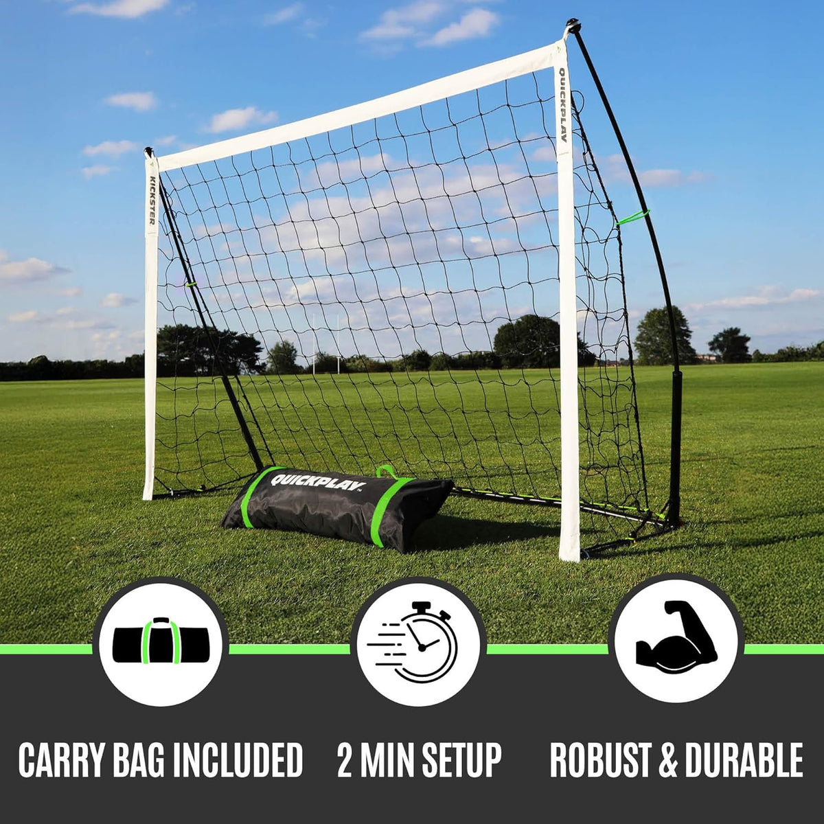 QUICKPLAY Kickster Soccer Goal - Ultra Portable Backyard Net | Quick Setup | Includes Carry Bag | 7 Sizes Available