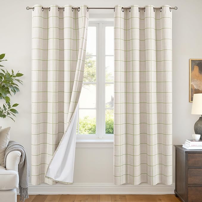 Lajode Sage Green Linen Blackout Curtains
