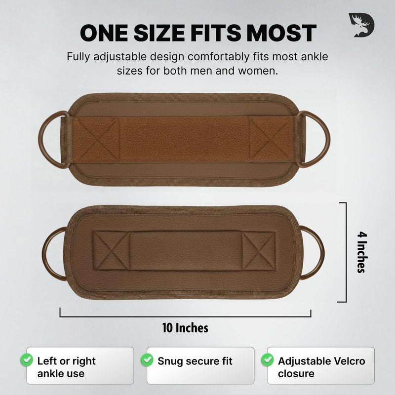 DMoose Fitness Ankle Straps for Cable Machines - One Size Fit Premium Padding, Glute Kickback Ankle Strap for Women & Men, Cable Attachments for Gym, Booty Workouts & Hip Abductors (Cocoa - Single)