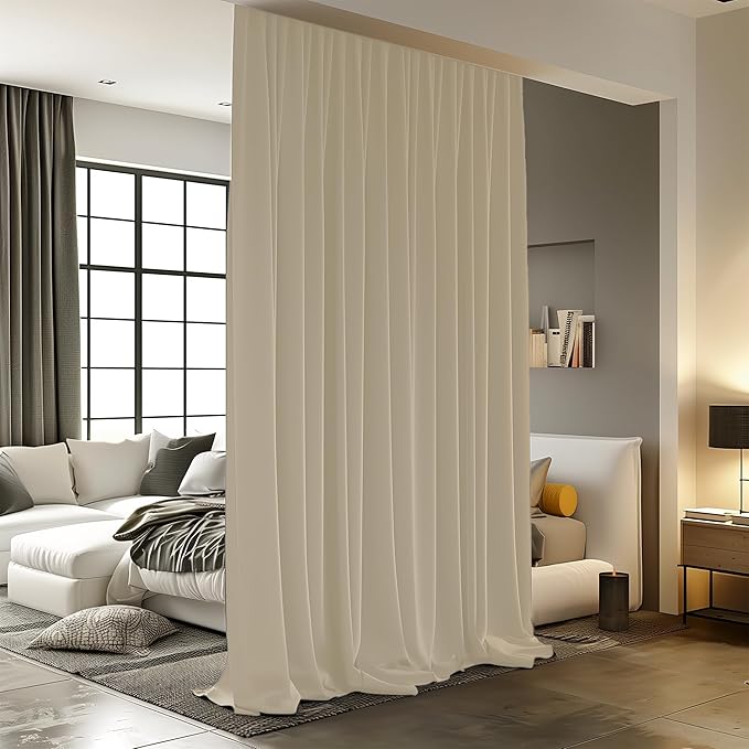 Room Divider Curtains for Ceiling Track Rod, 10 ft Wide x 7 ft Tall, Cream Beige