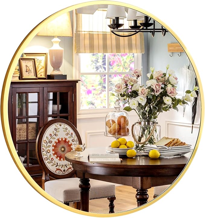 18 Inch Round Gold Metal Wall Mirror - Stylish Circle Mirror for Entryway, Bathroom, and Living Room Decor | Matte Gold Circle Wall Mirror