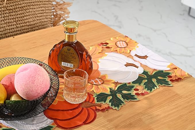 Thanksgiving Table Runner Embroidery Cutout Pumpkin Fall Table Runners Kitchen Decor Party Table Decorations 16x72 inch