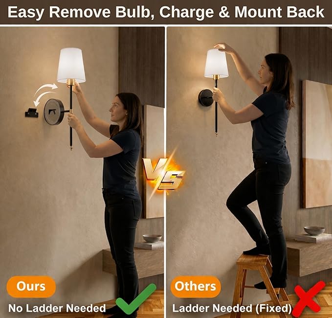 IRONPAX Wall Sconces Battery Operated Set of 2, Wireless Rechargeable Wall