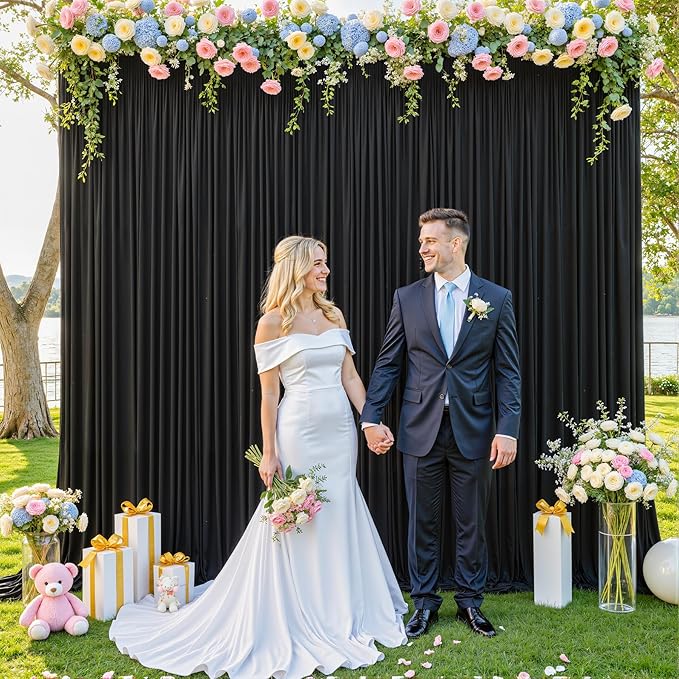 4 Panels Black Backdrop Curtain for Parties Wrinkle Free Black Photo Curtains Backdrop Drapes Fabric Decoration for Birthday Party Wedding 20ft(W) x 10ft(H)