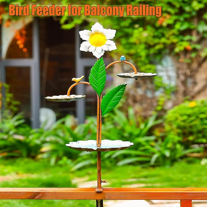 Deck Bird Feeder for Outdoors, Decorative 3 Bird Feeder Bowl Tray for Balcony Railing Outside