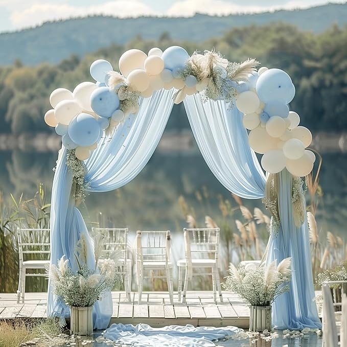 Wokceer Baby Blue Wedding Arch Draping Fabric Backdrop 3 Panels 28.7" X 20FT Sheer Drapes Fabric for Wedding Arbor Ceremony Party
