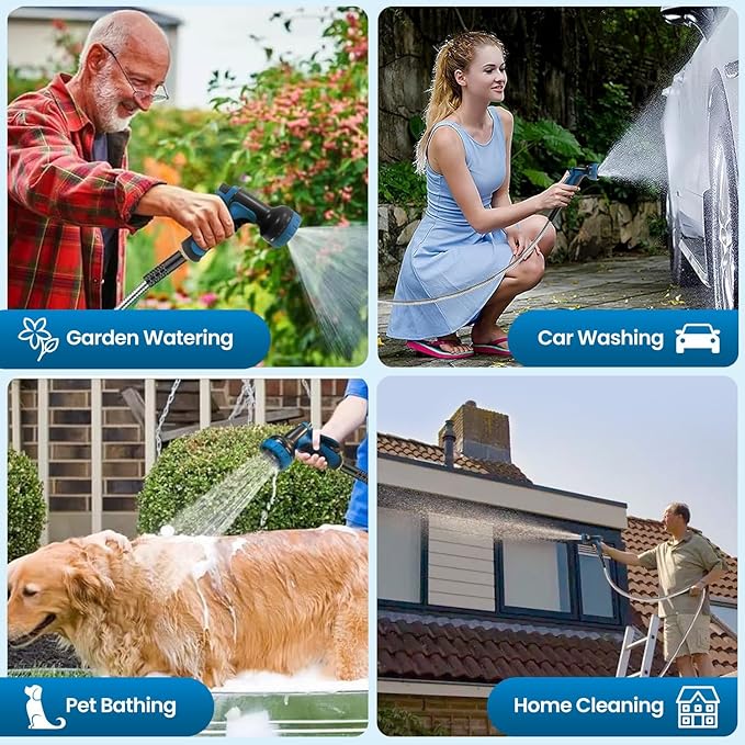 Garden Hose 100FT, Water Hose with 10 Function Nozzle, Garden Hose Metal with Leak-proof Connectors, Kink-Free & Ultra Flexible, Rust/Pet/Puncture Proof for Lawn, Yard, RV, Car Wash, 550PSI