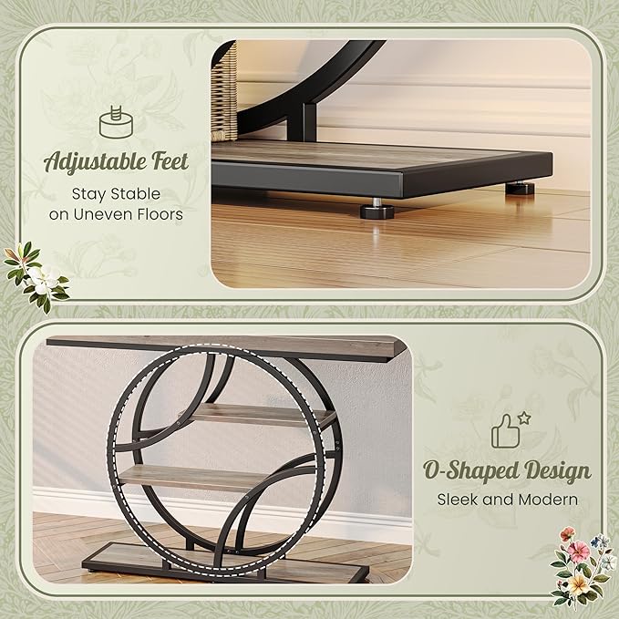 Huuger 47.2 Inch Entryway Table, Industrial Console Sofa Table with Storage, Accent Table with Shelves, for Entry, Hallway, Entrance, Foyer, O-Shaped Metal Frame, Grey