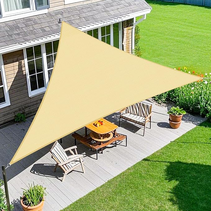 Amagenix Sun Shade Sail 16'X16'X22.6' Curved Edge Outdoor Shade Canopy Beige Breathable 95% UV Block Shade Cloth for Patio Garden Backyard (We Make Custom Size)
