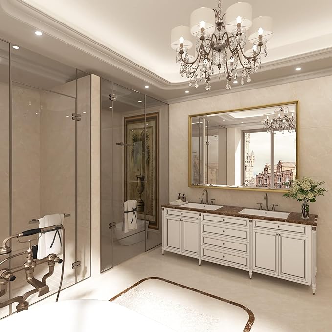 40 x 30 Gold Bathroom Mirror, Brushed Gold Beveled Bathroom Mirror,