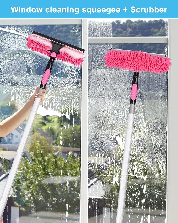 35ft Solar Panel Cleaning Brush & Squeegee, 2 Dusting Brush, Lightweight & Extendable Poles, Water Fed Poles Kit for Roof Window Greenhouse